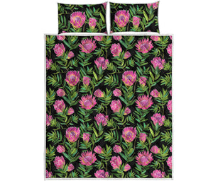 Protea Floral Pattern Print Quilt Bed Set