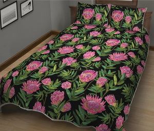 Protea Floral Pattern Print Quilt Bed Set