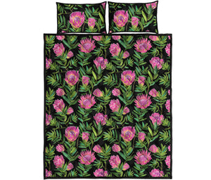 Protea Floral Pattern Print Quilt Bed Set