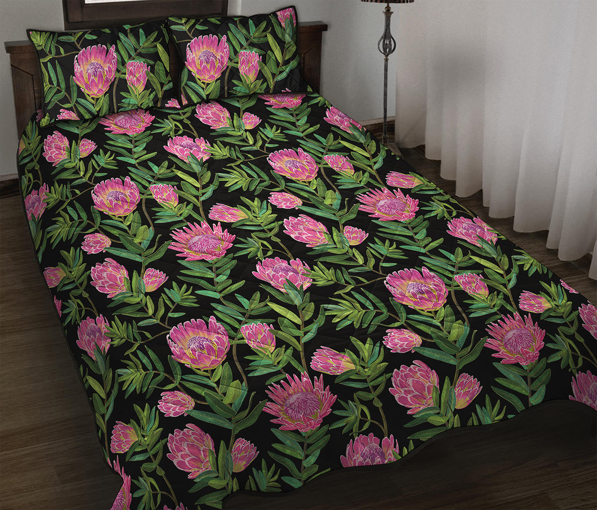 Protea Floral Pattern Print Quilt Bed Set