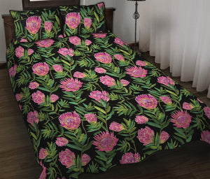 Protea Floral Pattern Print Quilt Bed Set