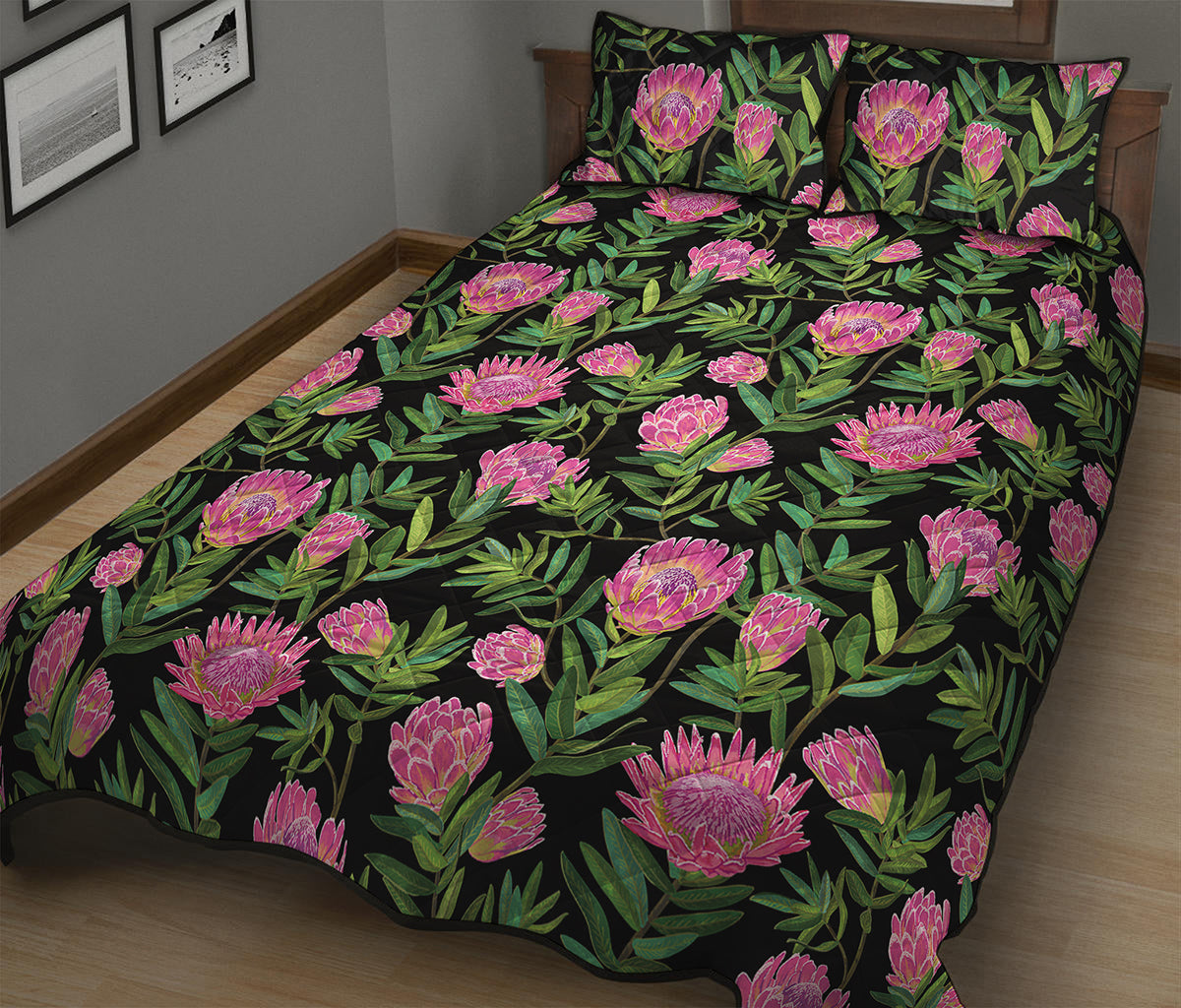 Protea Floral Pattern Print Quilt Bed Set