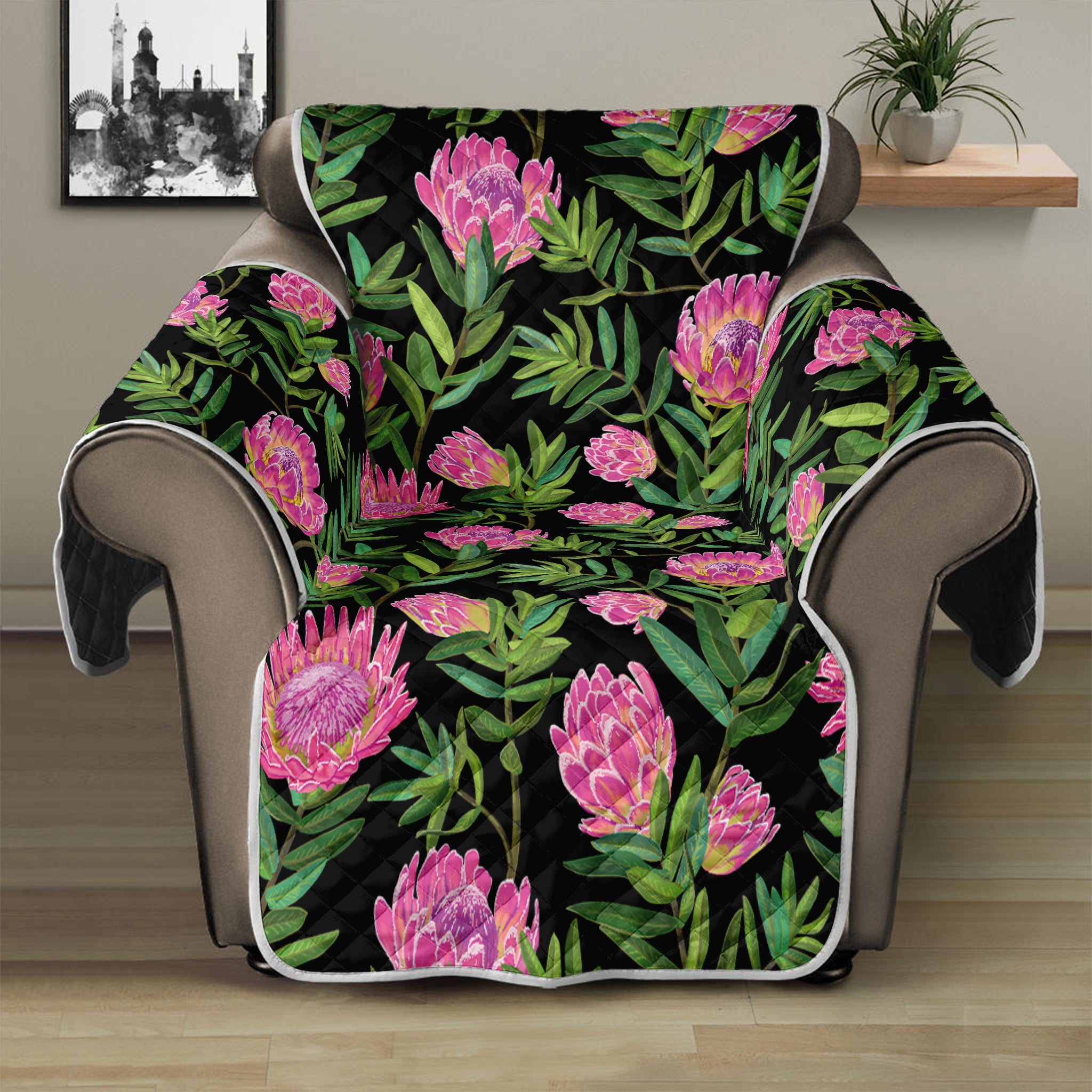 Protea Floral Pattern Print Recliner Protector