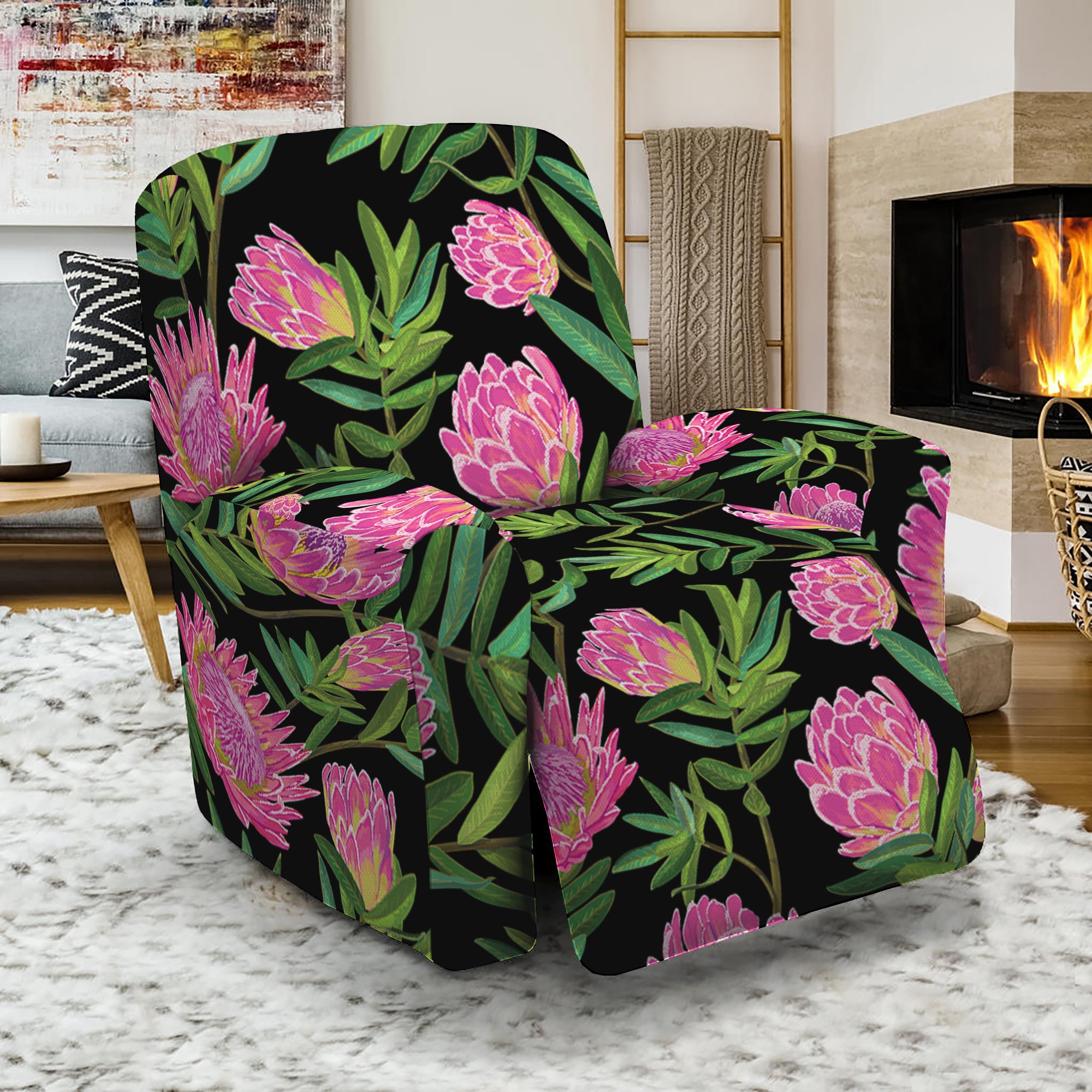 Protea Floral Pattern Print Recliner Slipcover