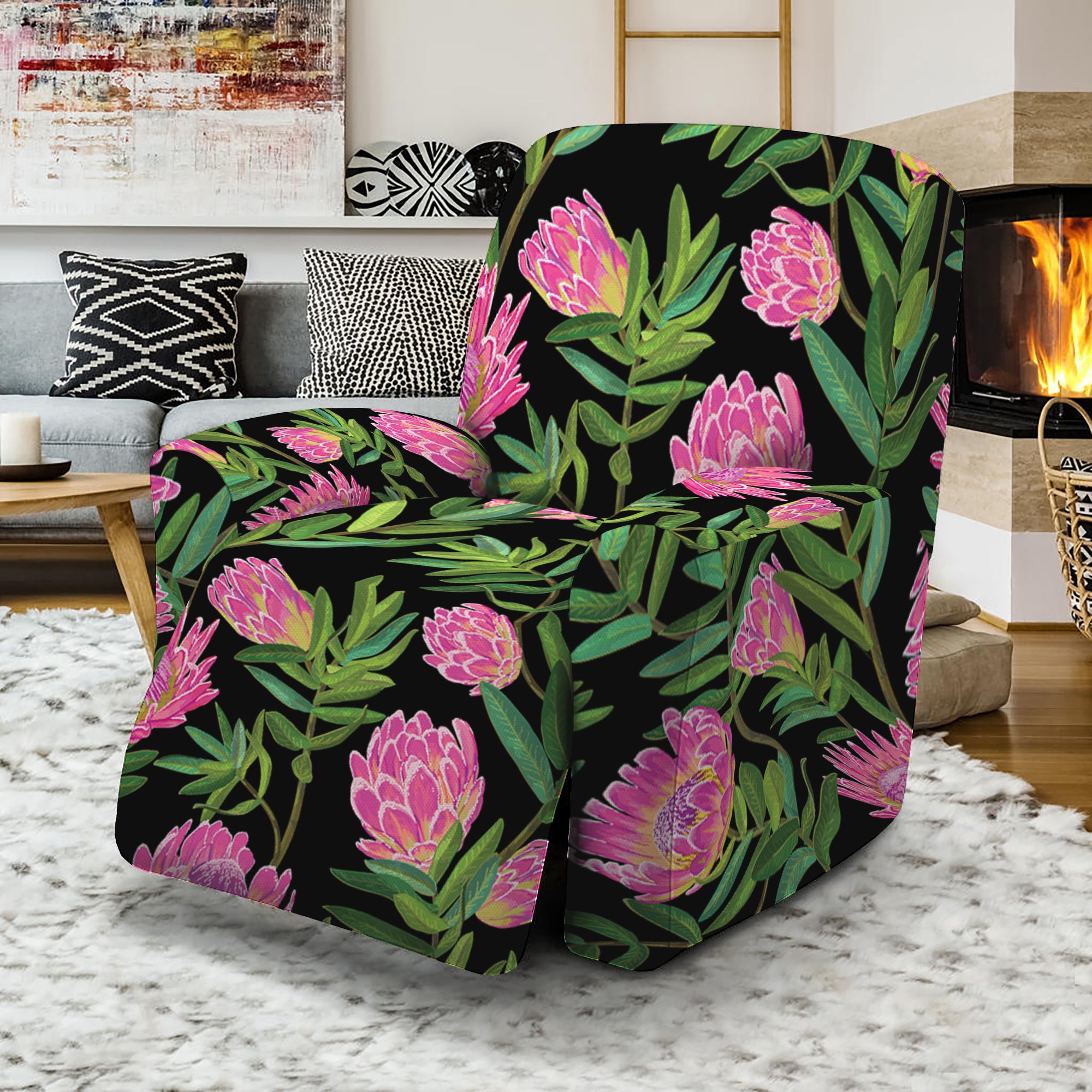 Protea Floral Pattern Print Recliner Slipcover