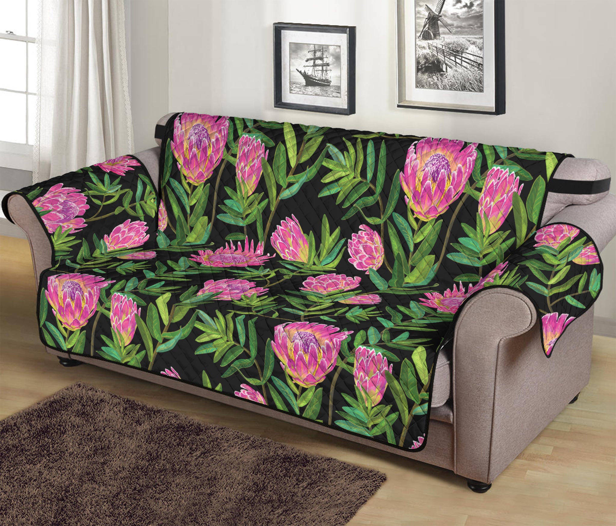 Protea Floral Pattern Print Sofa Protector