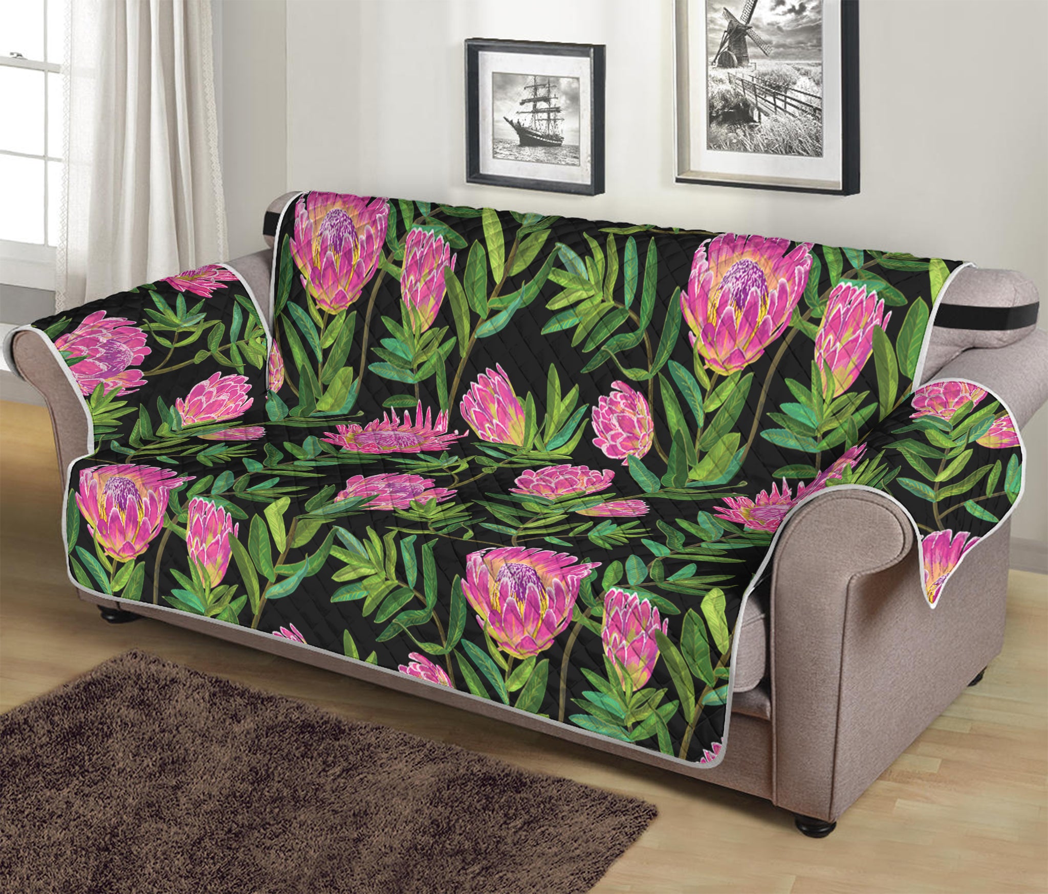 Protea Floral Pattern Print Sofa Protector