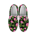 Protea Floral Pattern Print White Slip On Shoes