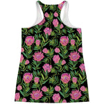 Protea Floral Pattern Print Women's Racerback Tank Top