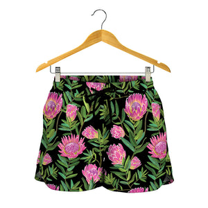 Protea Floral Pattern Print Women's Shorts