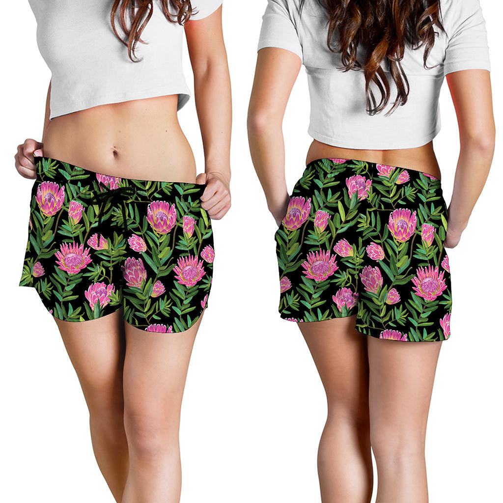 Protea Floral Pattern Print Women's Shorts