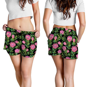 Protea Floral Pattern Print Women's Shorts
