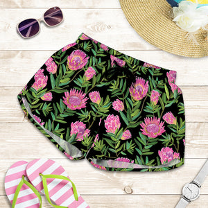 Protea Floral Pattern Print Women's Shorts