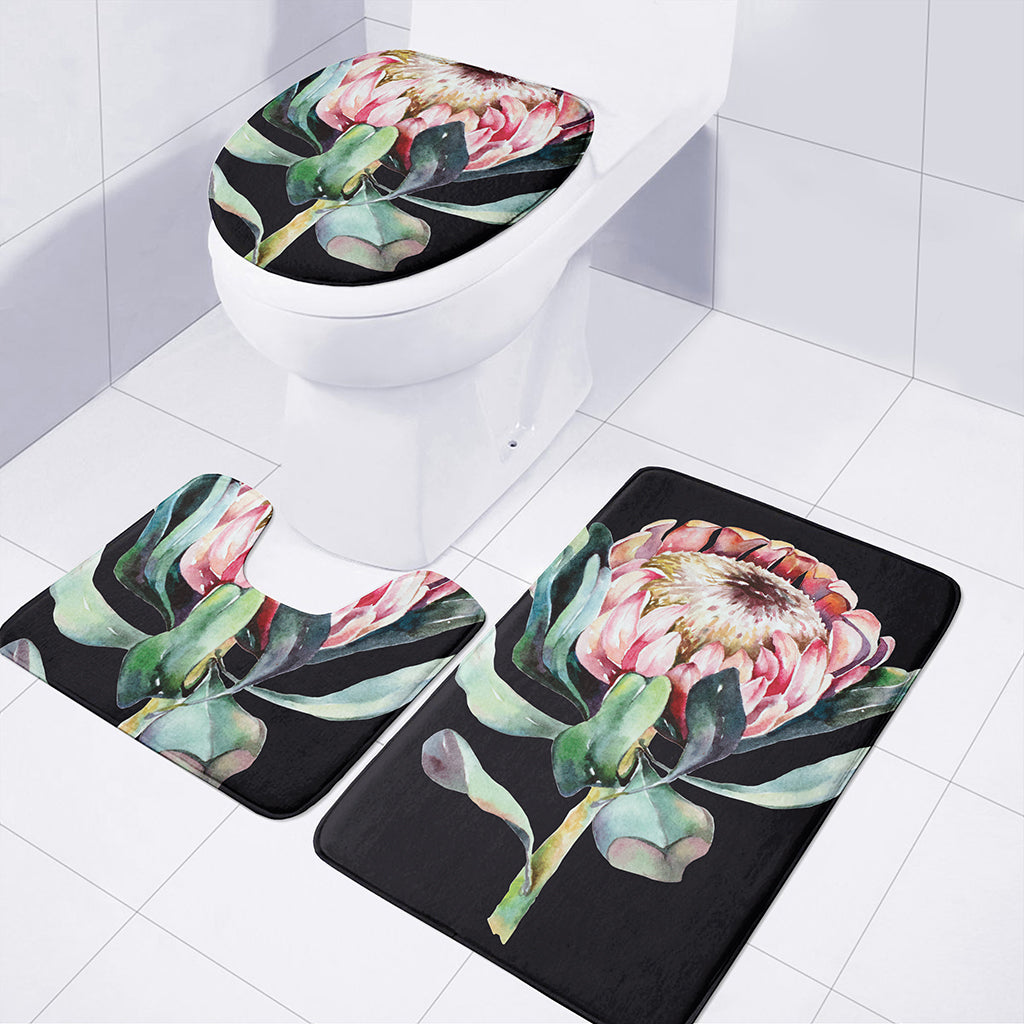 Protea Flower Print 3 Piece Bath Mat Set