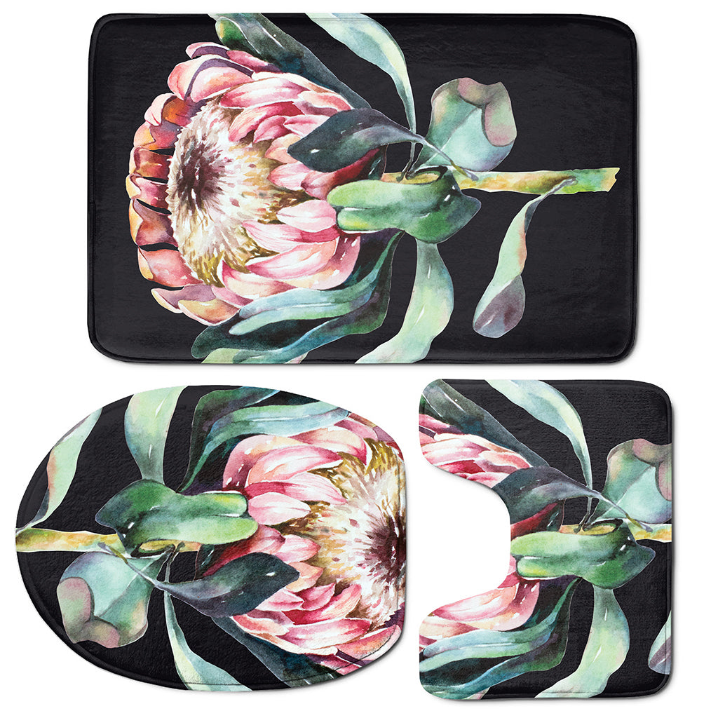 Protea Flower Print 3 Piece Bath Mat Set