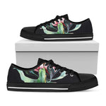 Protea Flower Print Black Low Top Shoes 