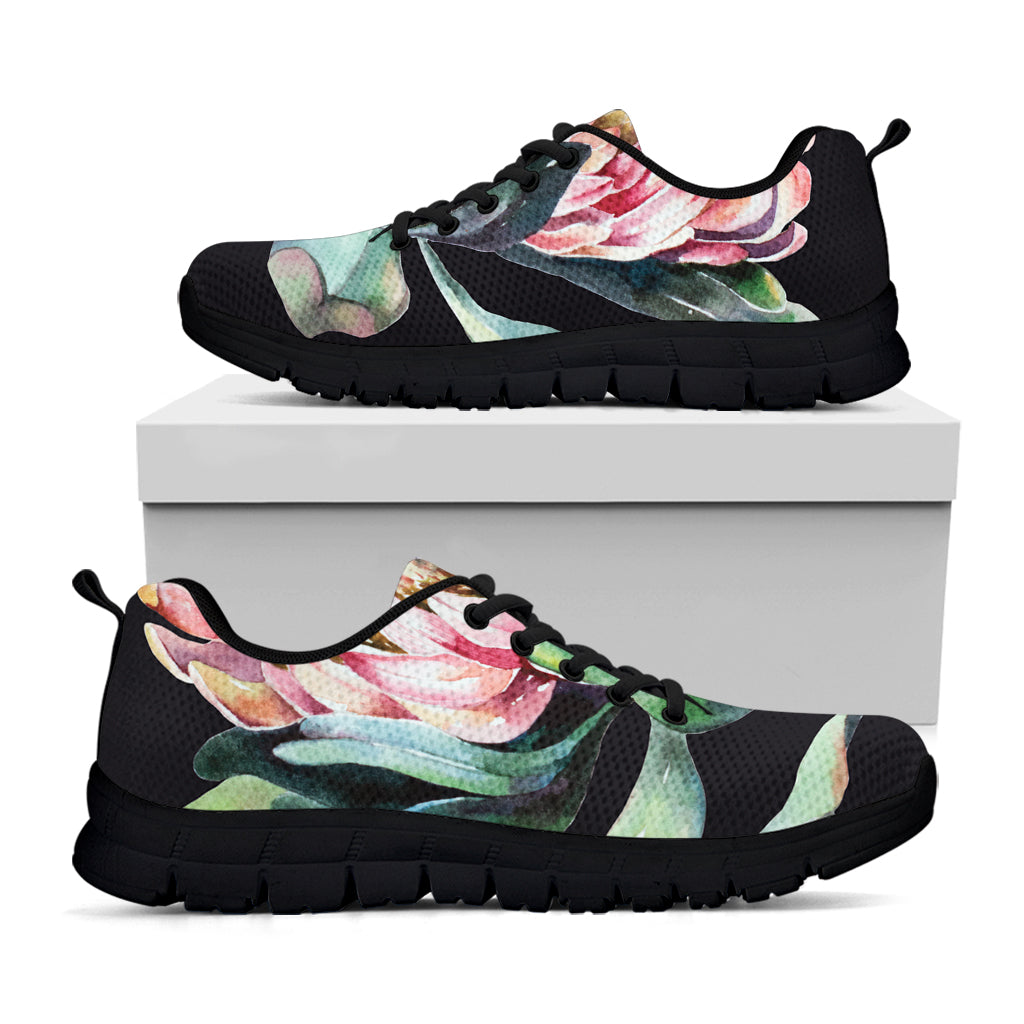 Protea Flower Print Black Sneakers