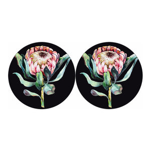 Protea Flower Print Car Coasters