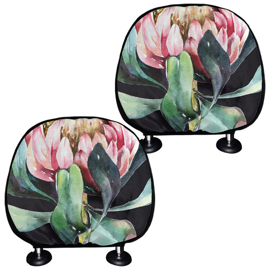 Protea Flower Print Car Headrest Covers