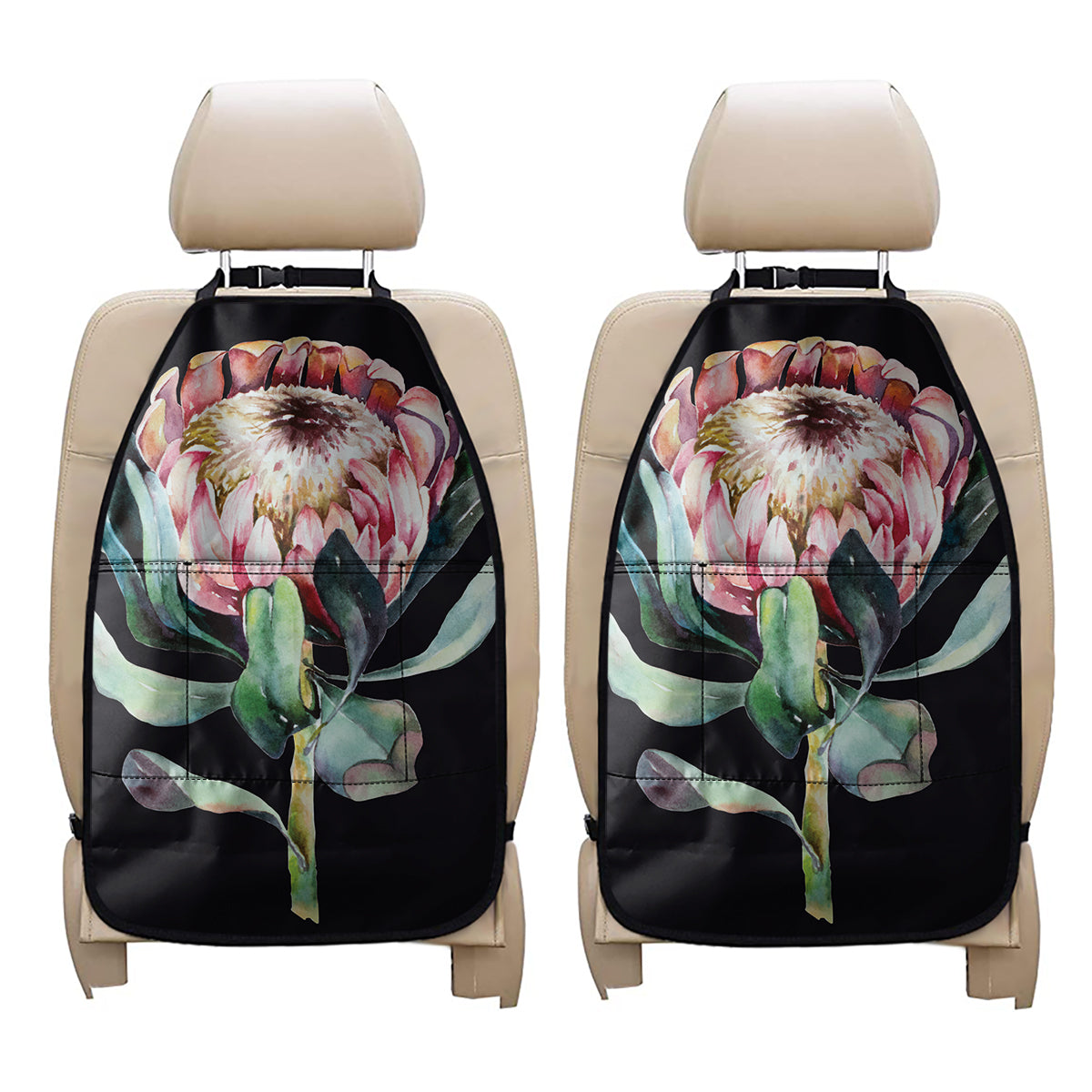 Protea Flower Print Car Seat Organizers