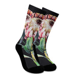 Protea Flower Print Crew Socks