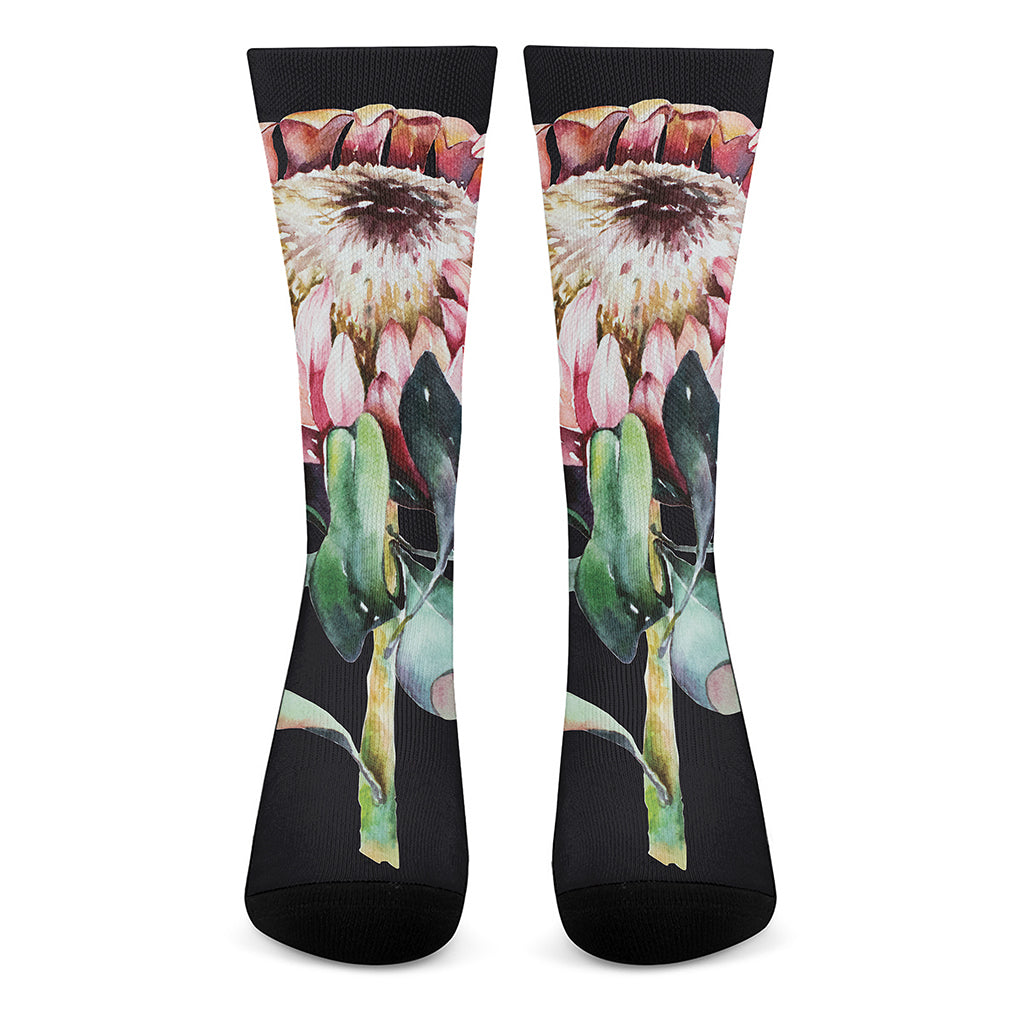 Protea Flower Print Crew Socks