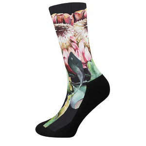 Protea Flower Print Crew Socks