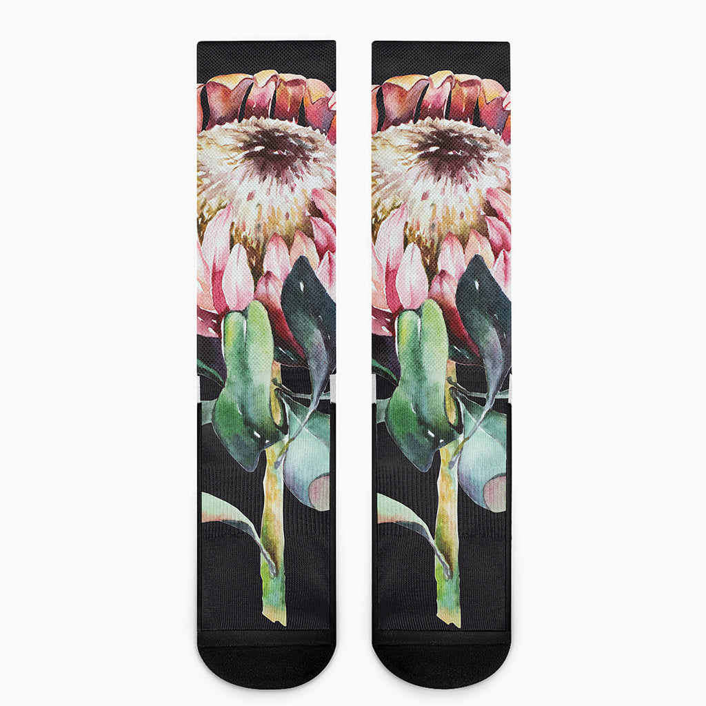 Protea Flower Print Crew Socks