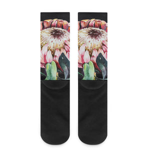 Protea Flower Print Crew Socks