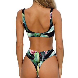 Protea Flower Print Front Bow Tie Bikini