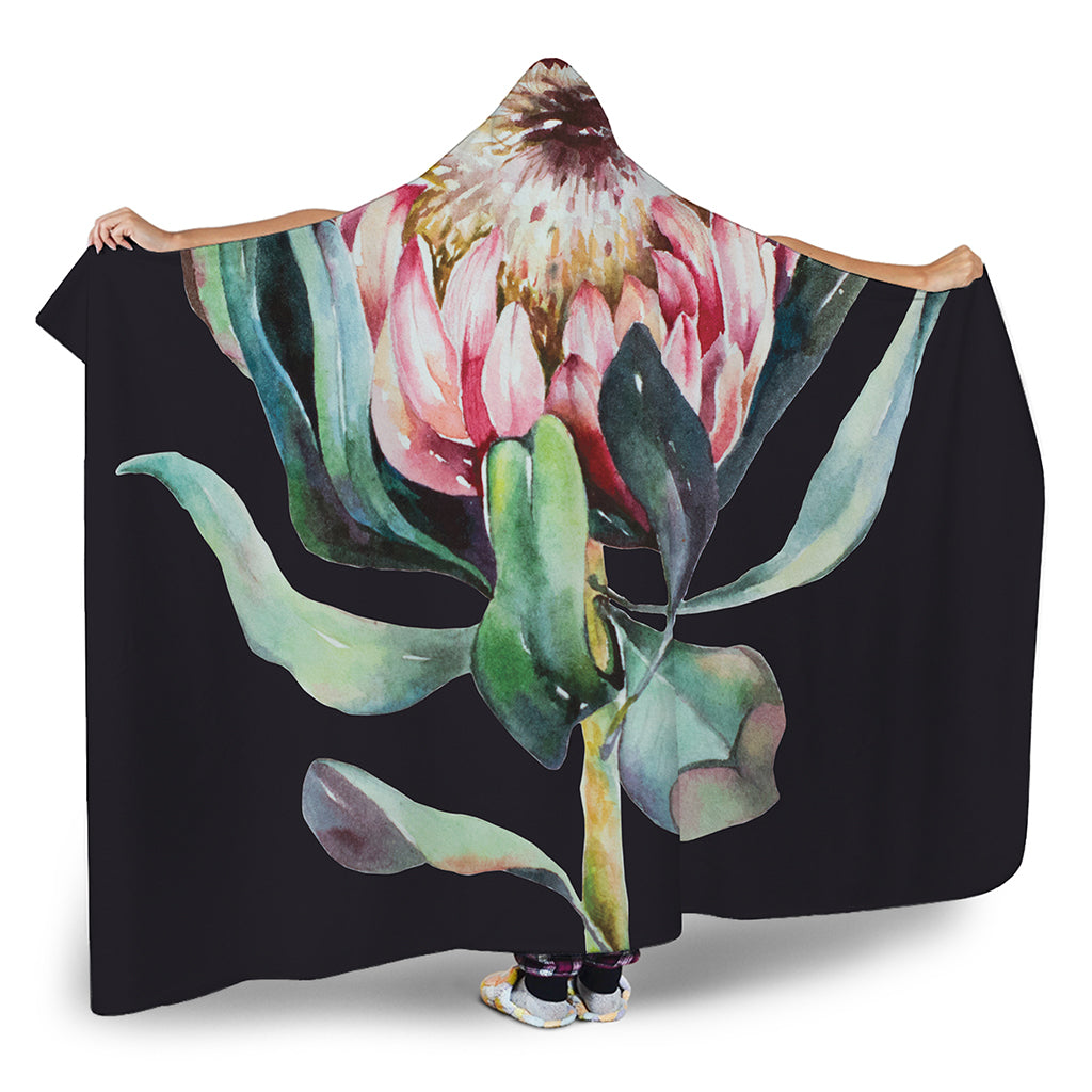 Protea Flower Print Hooded Blanket