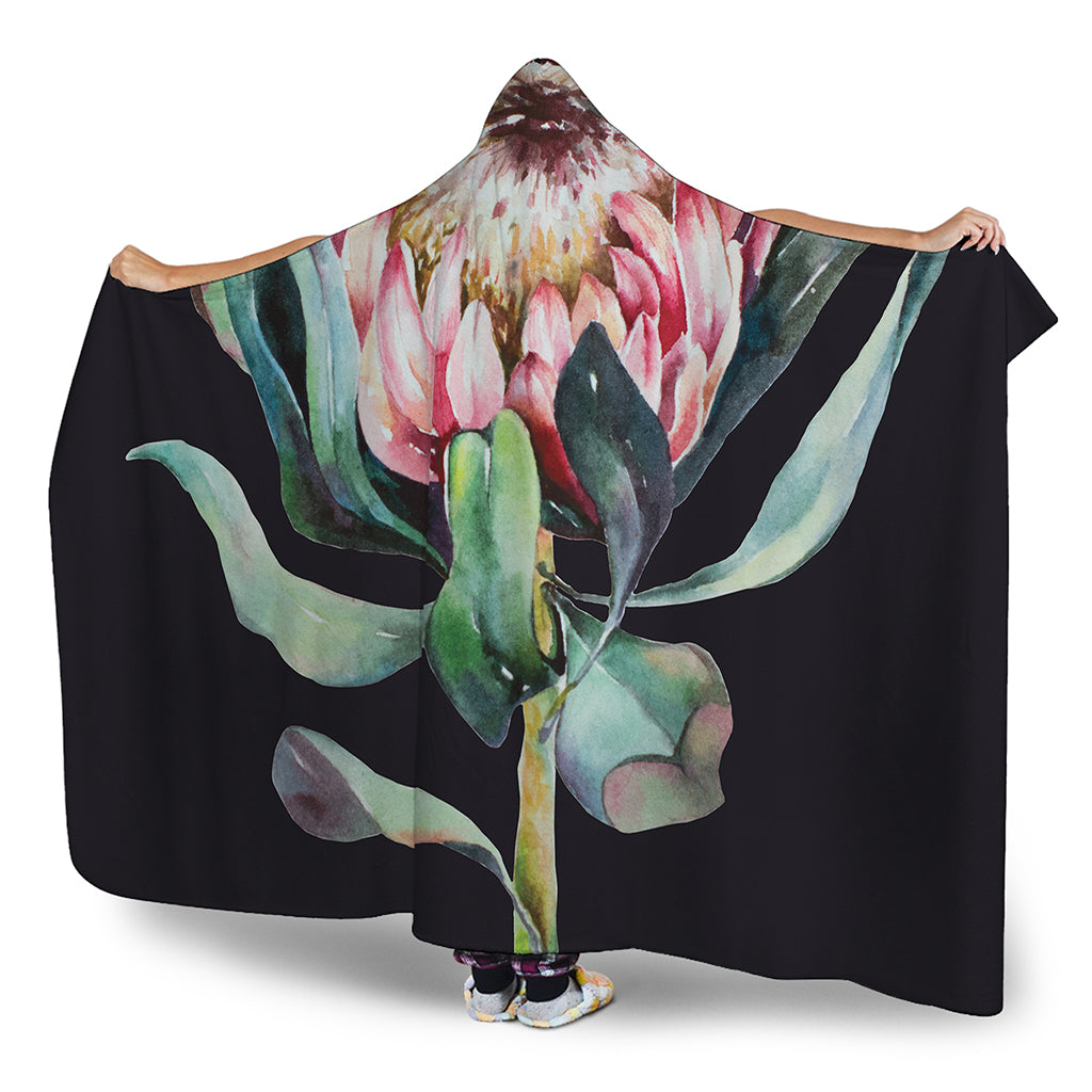 Protea Flower Print Hooded Blanket