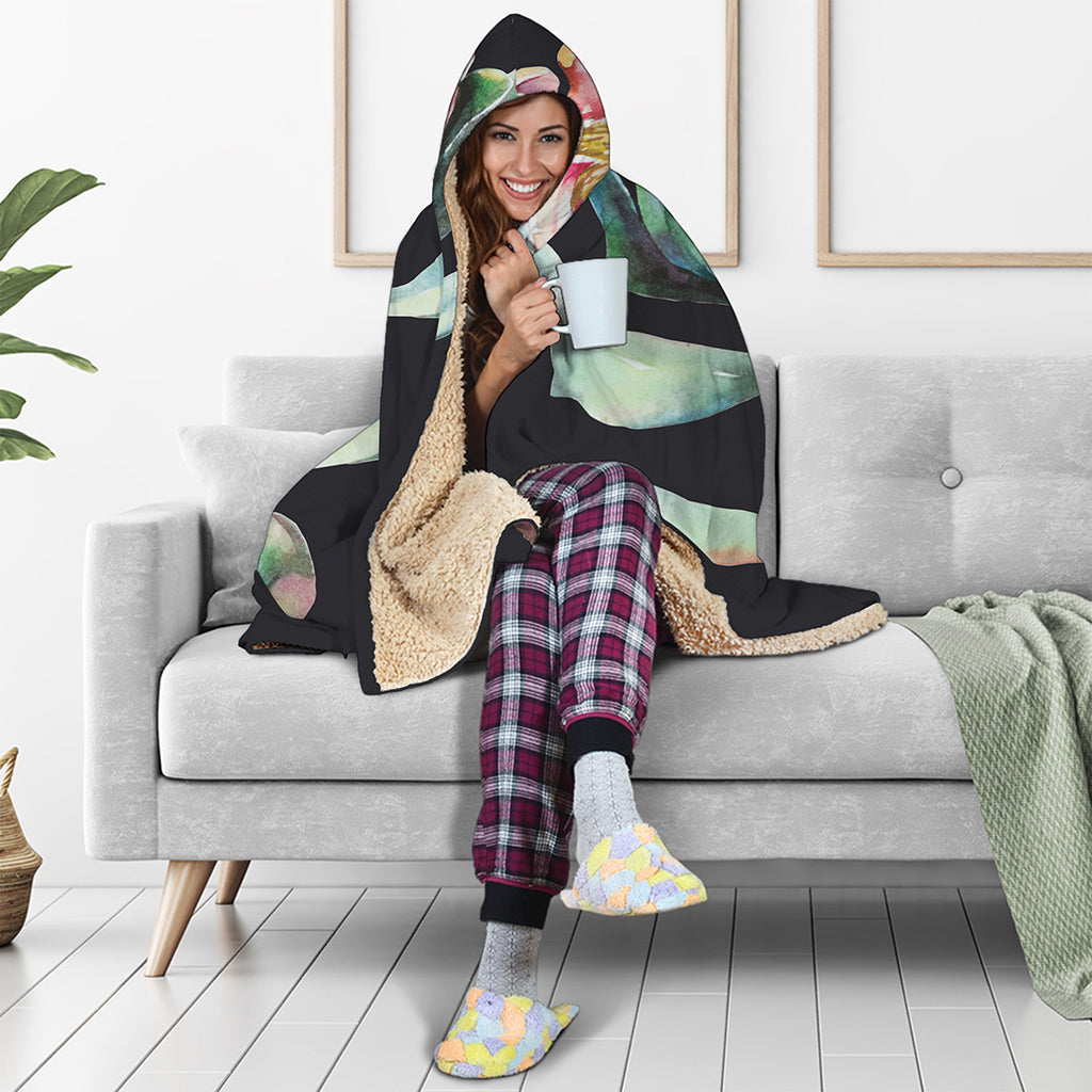 Protea Flower Print Hooded Blanket