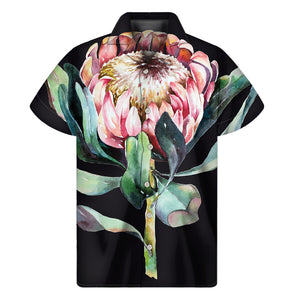 Protea Flower Print Men's Short Sleeve Shirt