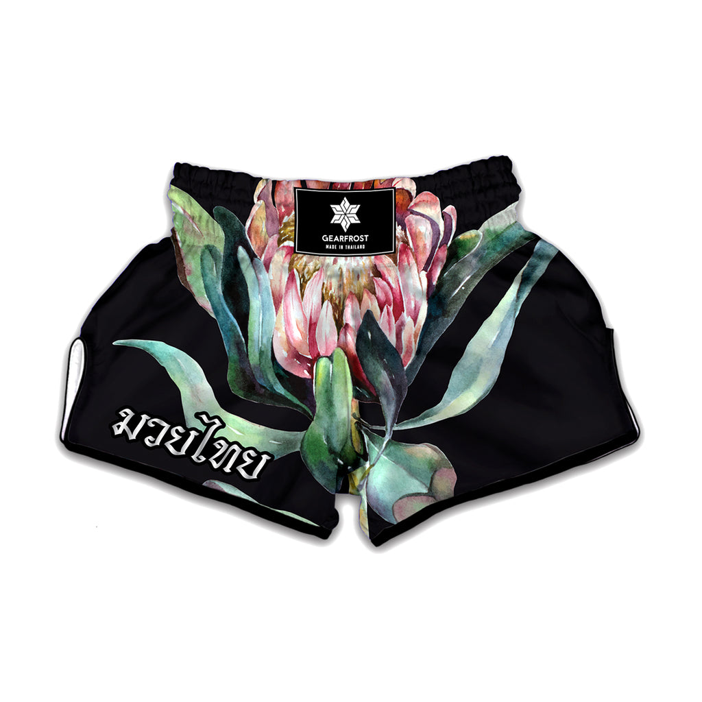 Protea Flower Print Muay Thai Boxing Shorts