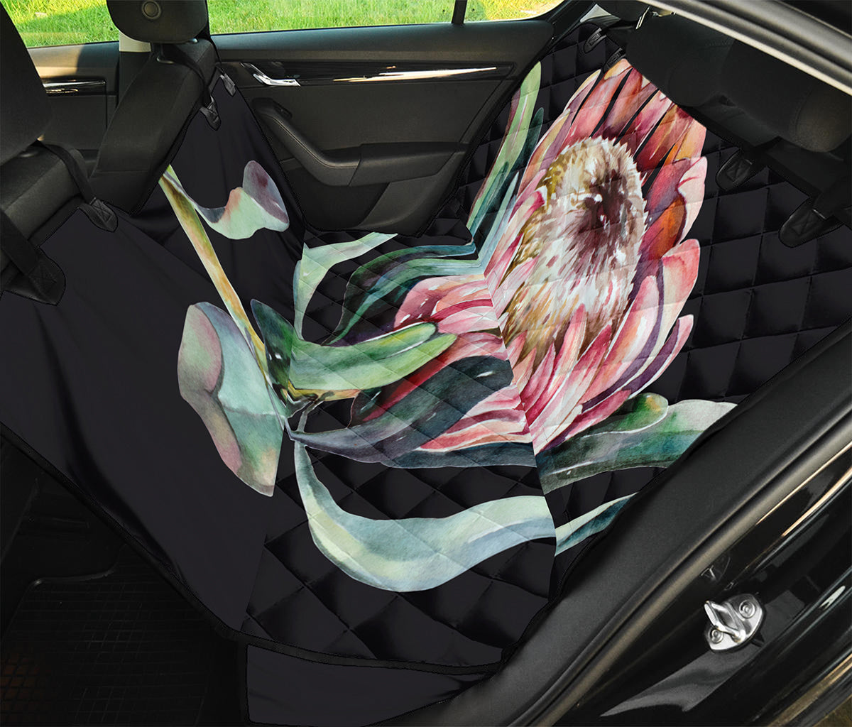 Protea Flower Print Pet Car Back Seat Cover