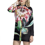 Protea Flower Print Pullover Hoodie Dress