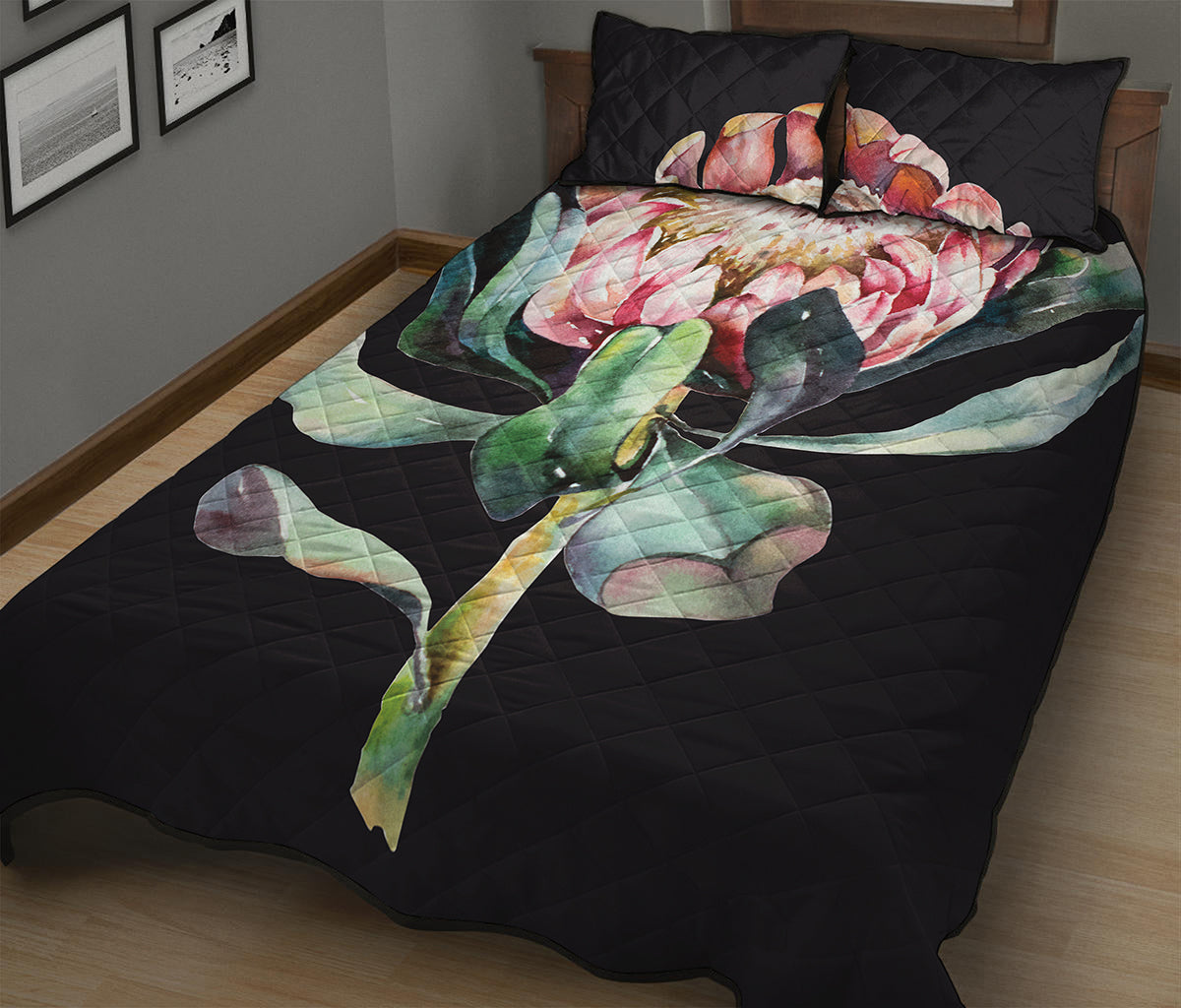 Protea Flower Print Quilt Bed Set