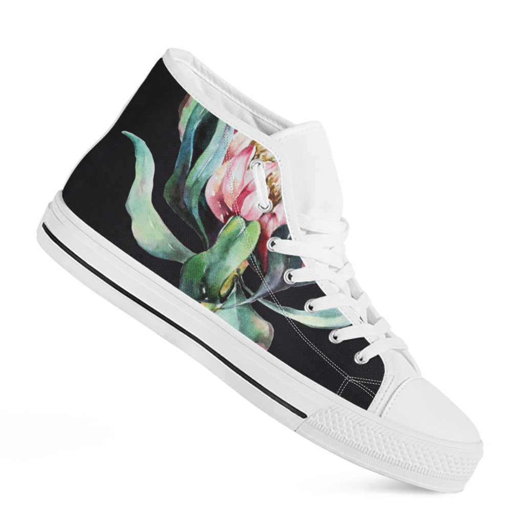 Protea Flower Print White High Top Shoes