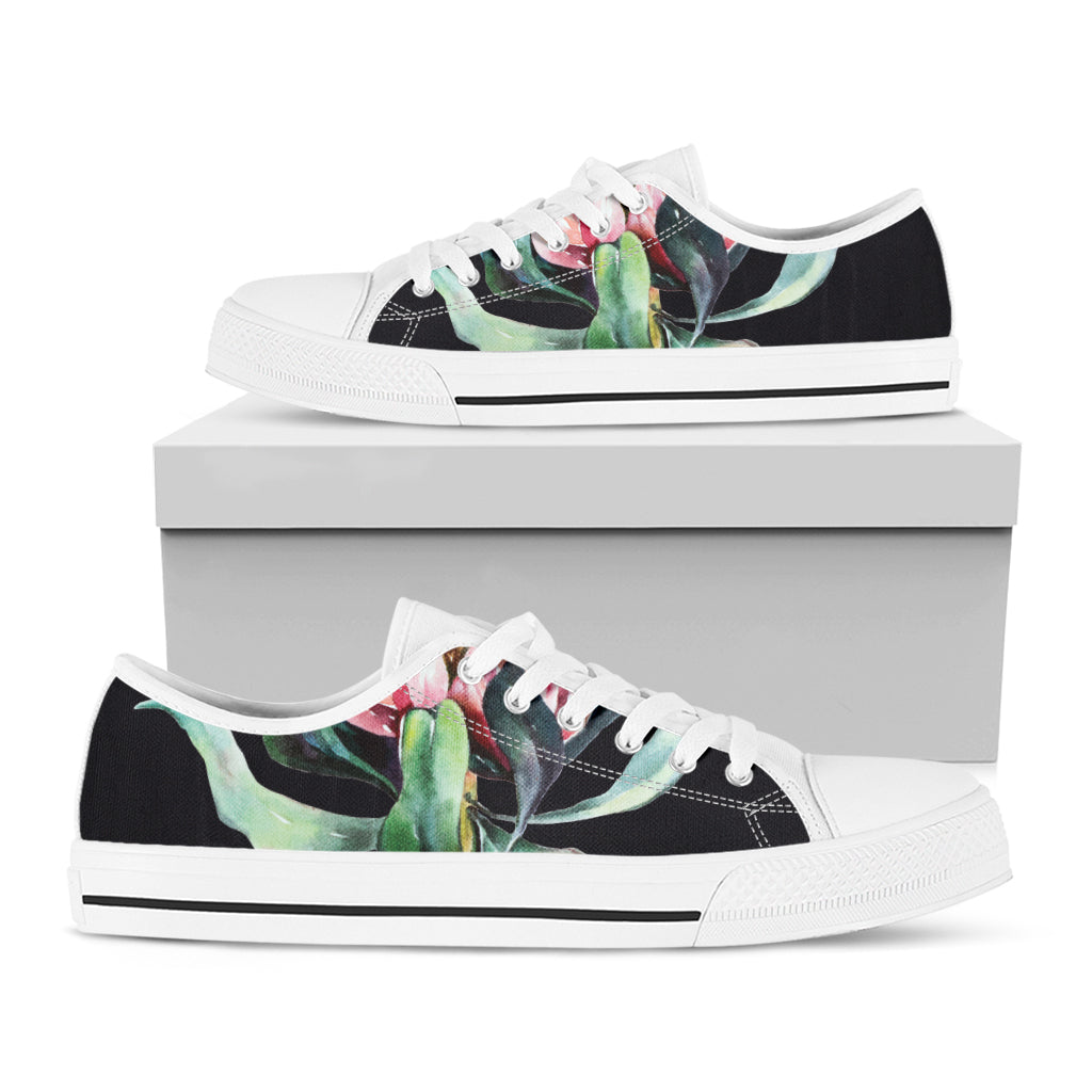 Protea Flower Print White Low Top Shoes