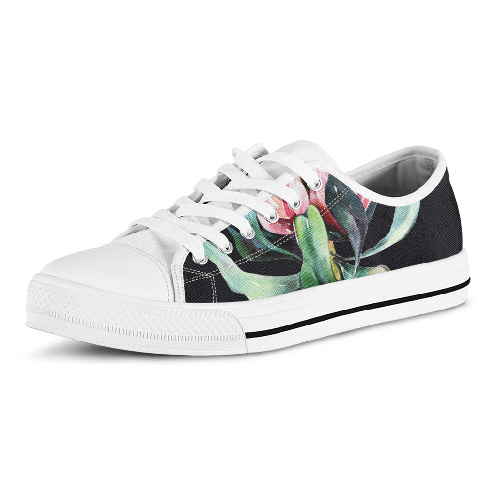 Protea Flower Print White Low Top Shoes