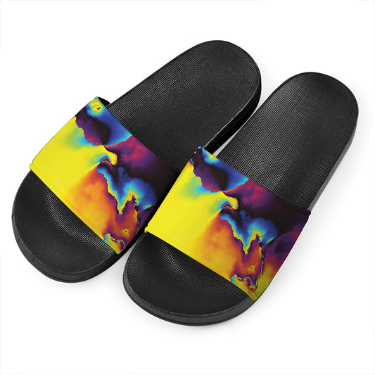 Psychedelic Acid Print Black Slide Sandals