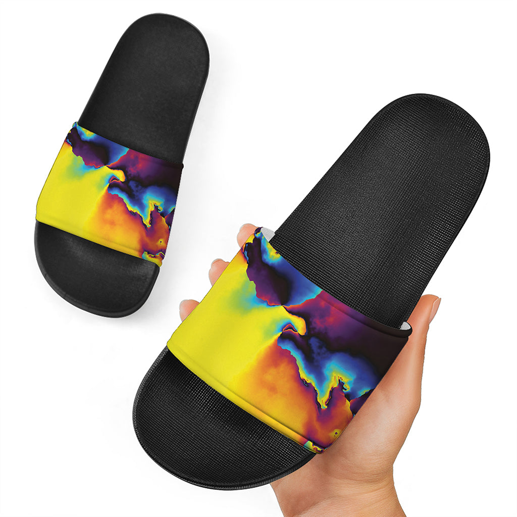 Psychedelic Acid Print Black Slide Sandals