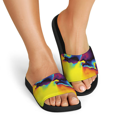Psychedelic Acid Print Black Slide Sandals