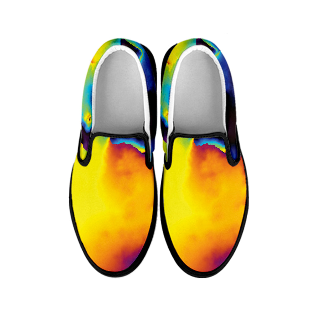 Psychedelic Acid Print Black Slip On Shoes