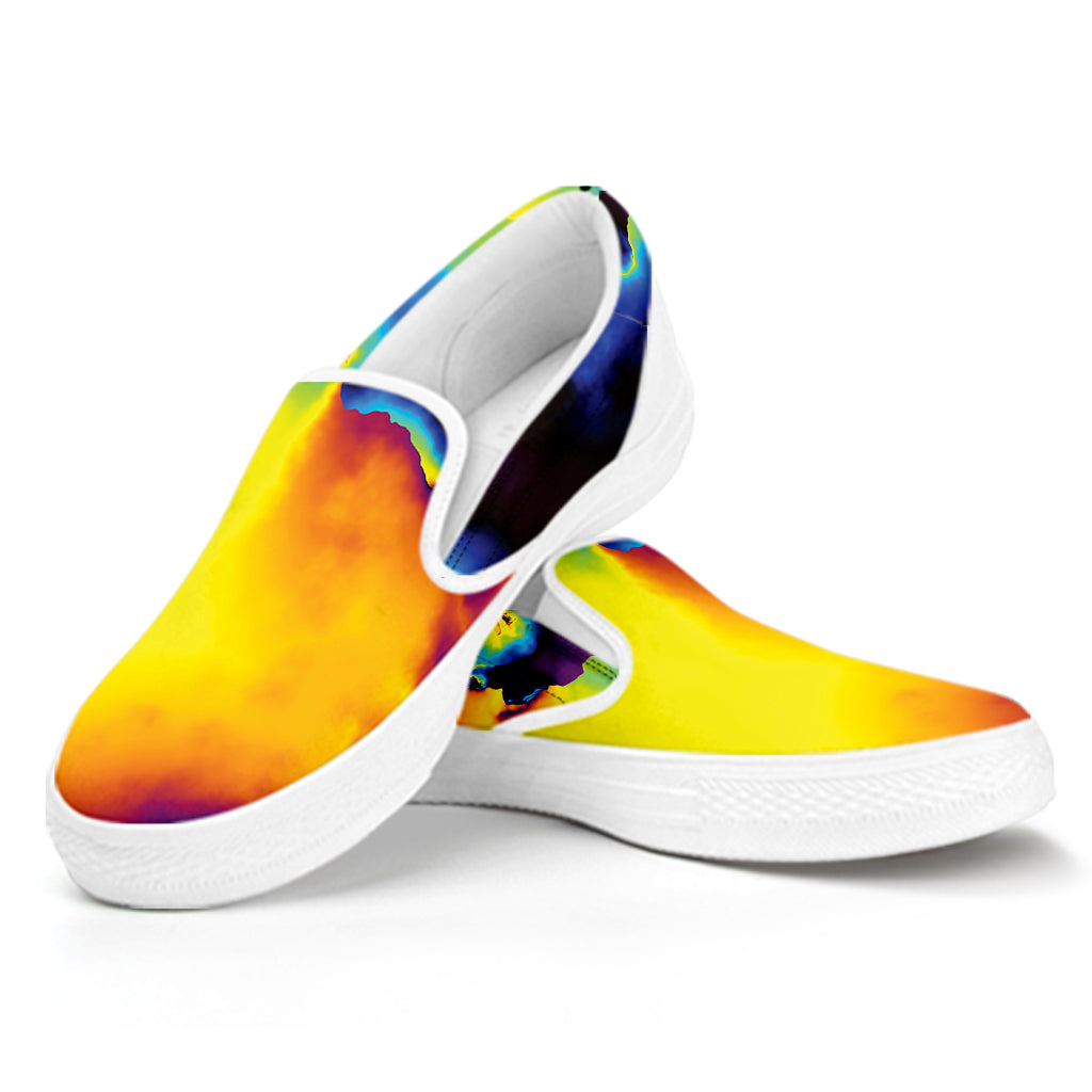 Psychedelic Acid Print White Slip On Shoes