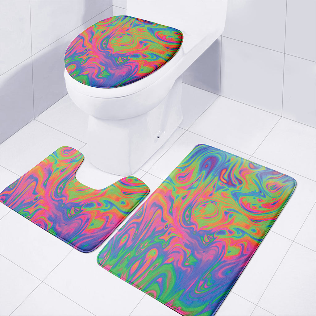 Psychedelic Bubble Print 3 Piece Bath Mat Set