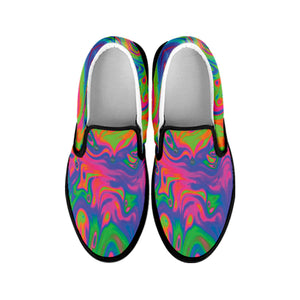 Psychedelic Bubble Print Black Slip On Shoes