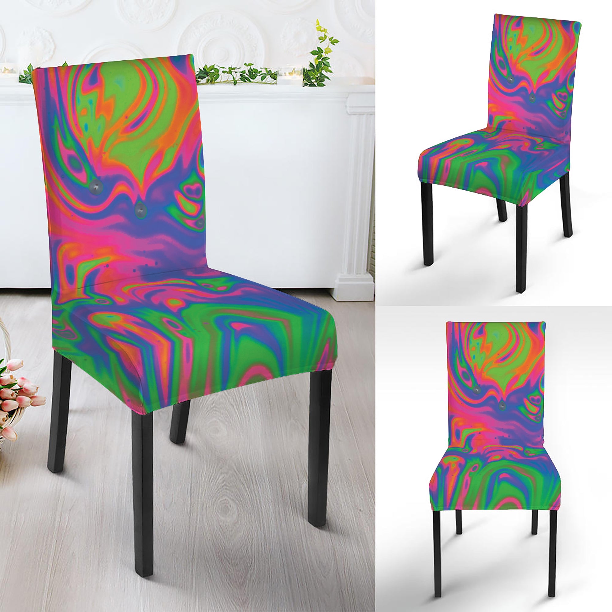 Psychedelic Bubble Print Dining Chair Slipcover