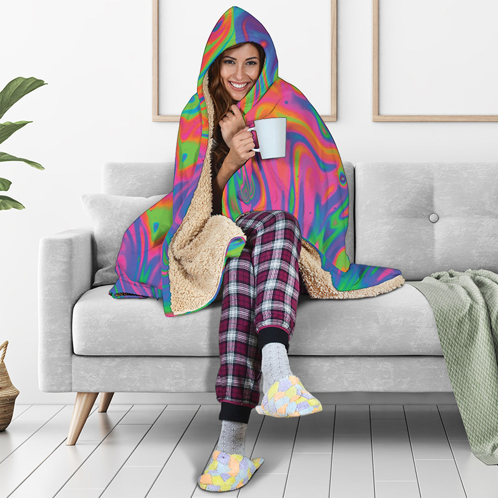 Psychedelic Bubble Print Hooded Blanket